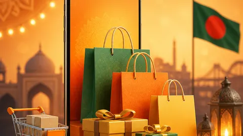 Festive online shopping sale illustration with smartphone gift boxes and shopping bags Bangladesh