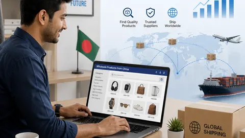 বাংলাদেশি উদ্যোক্তা চীন থেকে পণ্য সোর্সিং করছেন ল্যাপটপে