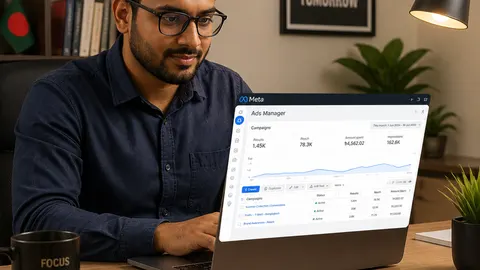 বাংলাদেশি ব্যবসায়ী Meta AI tools ব্যবহার করে ল্যাপটপে ছোট ব্যবসার বিজ্ঞাপন দিচ্ছেন