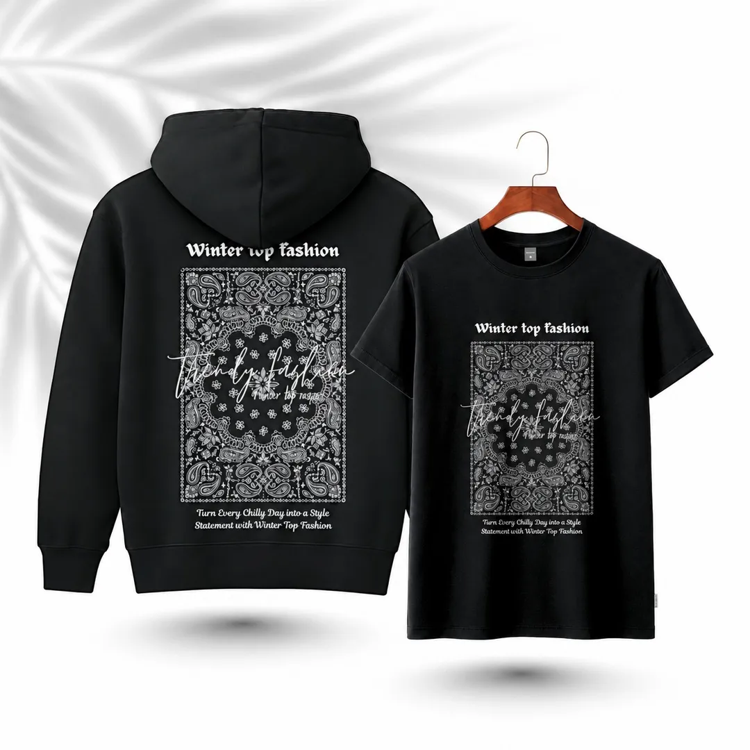 Black Paisley Hoodie & Dropsoulder Combo
